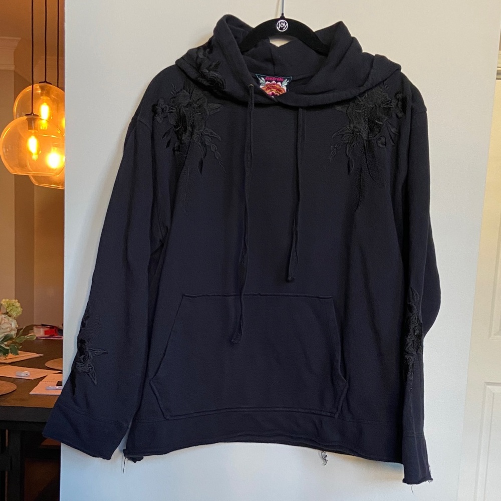 Johnny Was Sweatshirt Hoodie, Black Embroidery, Size L